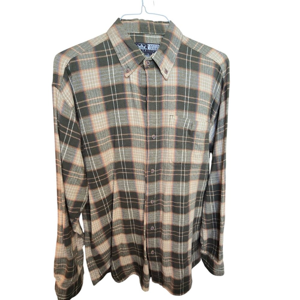 Canyon Guide Outfitters Mens Green & Beige Plaid Button-Up Flannel Shirt Size L